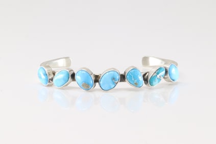 Native America Navajo Sterling Silver Turquoise Bracelet 7 Stone Cuff By Verley Betonw.