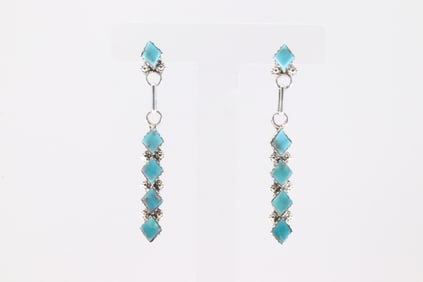 Native America Zuni Sterling Silver Turquoise Post / Dangling Earring's BY Olivia Qualo.
