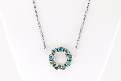 Native American Navajo Sterling Silver Turquoise Necklace By M.R.