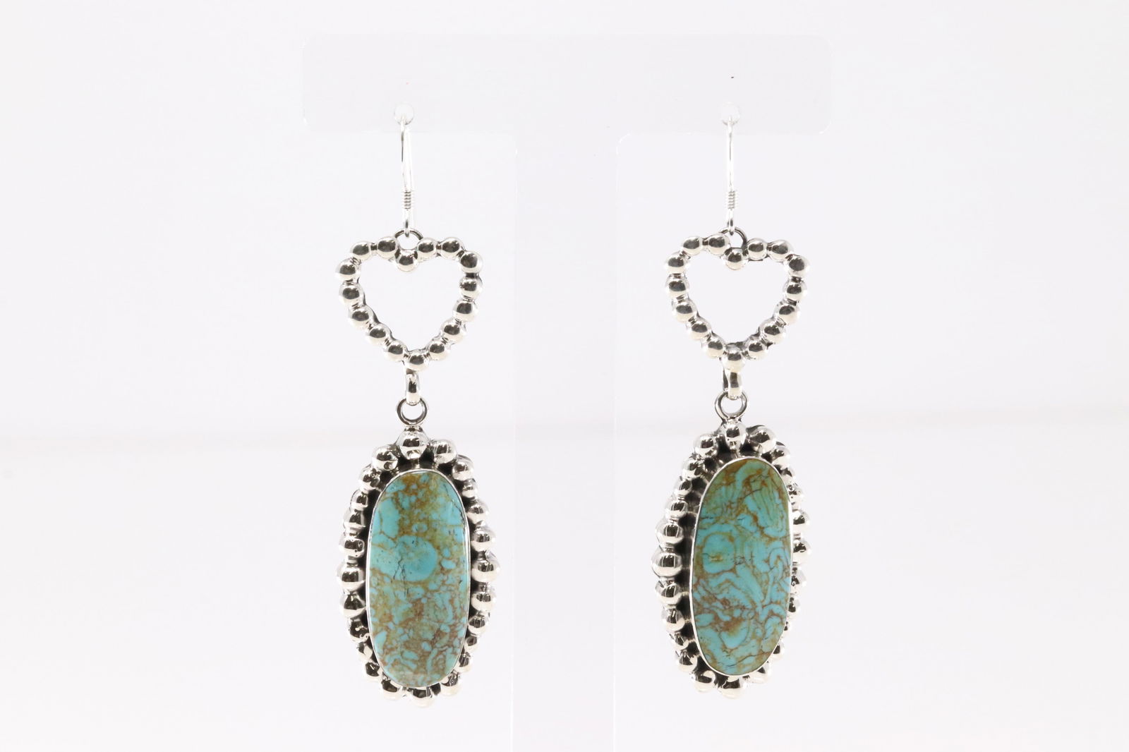 Native America Navajo Sterling Silver Turquoise Heart Dangling Earring's By Emerson Delgarito. (1 of 4)