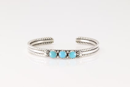 Native America Navajo Sterling Silver Turquoise Bracelet Cuff By R.King.