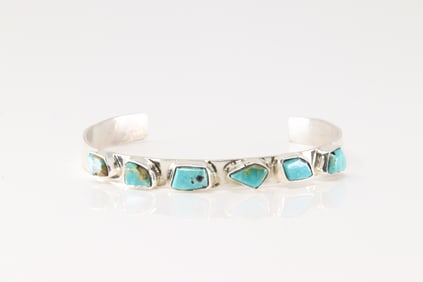 Native America Zuni Sterling Silver Turquoise Bracelet Cuff By Jude Caldelaria.