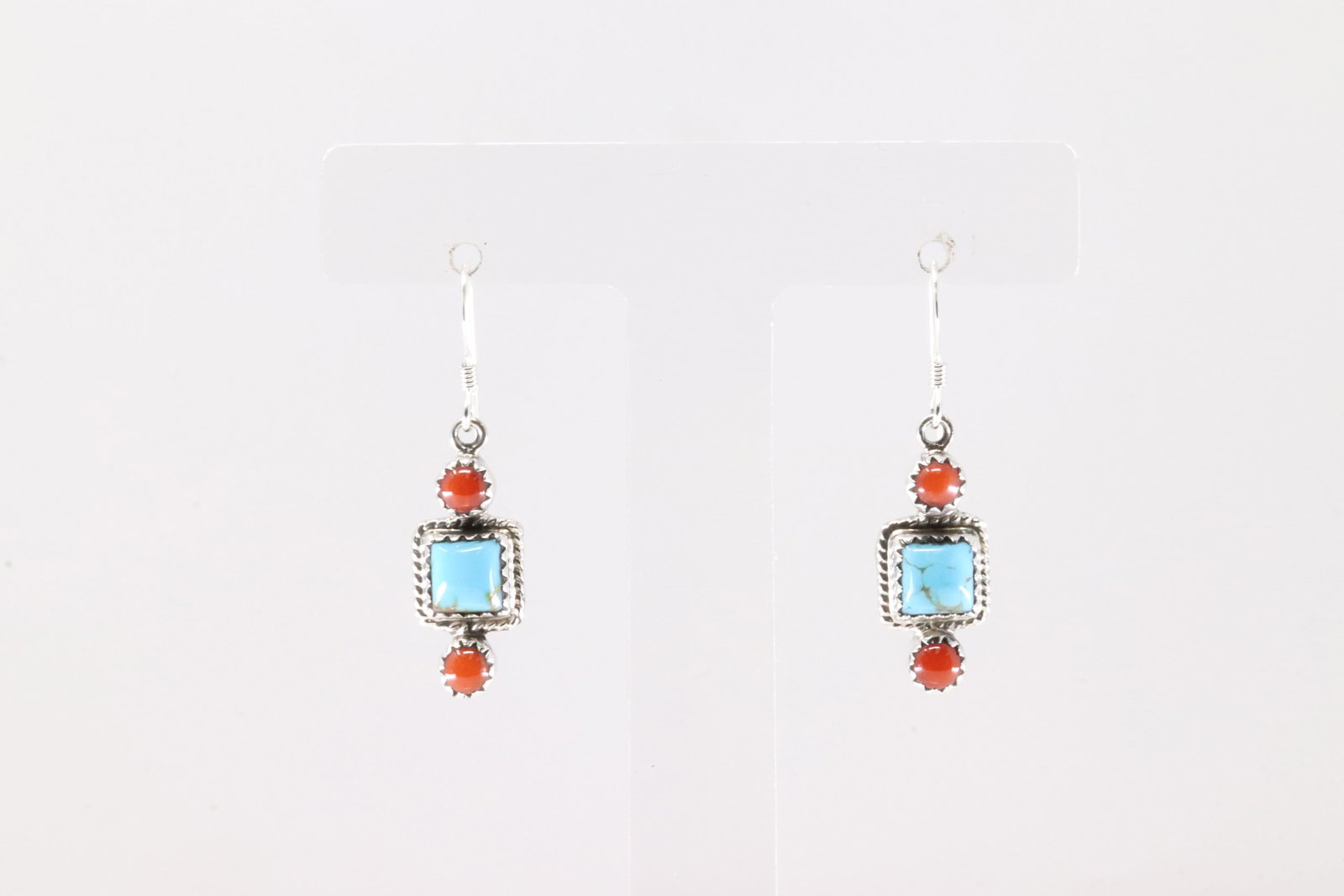 Native America Navajo Sterling Silver Coral & Turquoise Dangling Earring's By Gary Shorty.: This is a Native America Navajo Sterling Silver Coral & Turquoise Dangling Earring's By Gary Shorty.