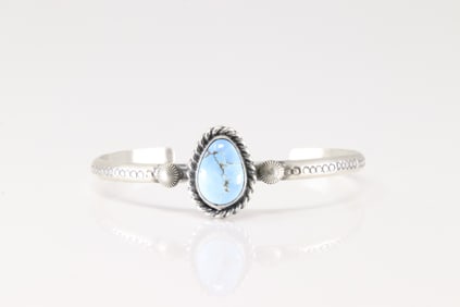 Native America Navajo Sterling Silver Golden Hill Turquoise Bracelet Cuff By M.B.