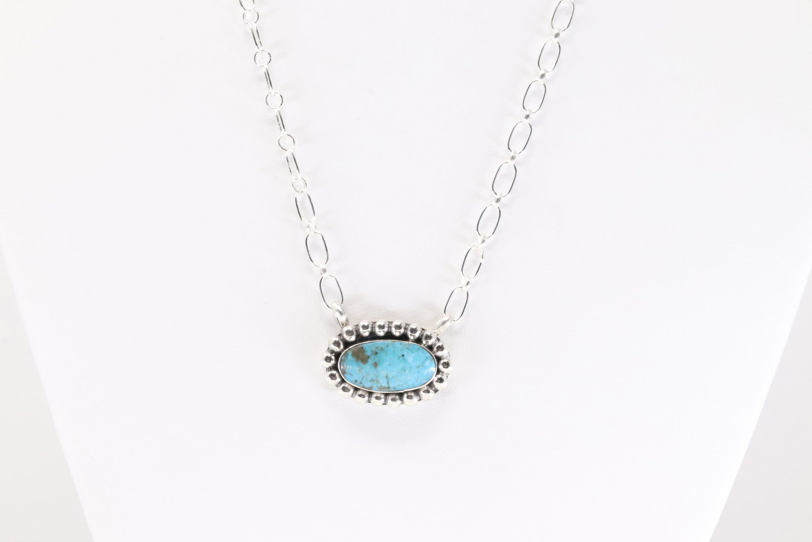 Native America Navajo Sterling Silver Turquoise Necklace By Sadie Jim.: This is a Native America Navajo Sterling Silver Turquoise Necklace By Sadie Jim. Necklace length: 18.00"