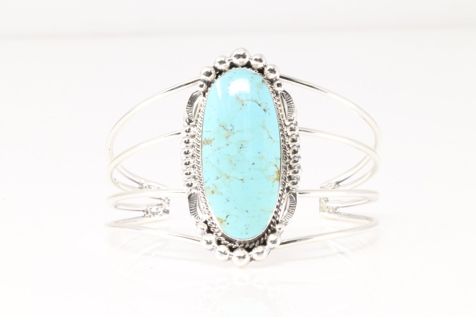 Native America Navajo Sterling Silver Kingman Turquoise Bracelet Cuff By Charlene Yazzie.: This is a Native America Navajo Sterling Silver Kingman Turquoise Bracelet Cuff By Charlene Yazzie.