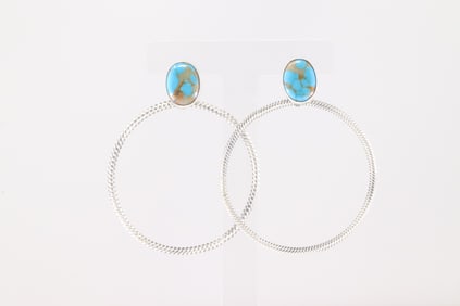 Native America Navajo Sterling Silver Turquoise Post Hoop Earring's By Verley Betone.