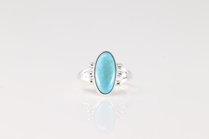 Native America Navajo Sterling Silver Turquoise Ring By Jerryson Henio.