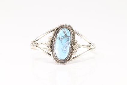 Native America Navajo Sterling Silver Kingman Turquoise Bracelet Cuff By Jason Bahe.