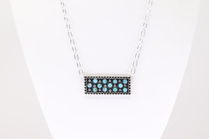 Native America Navajo Sterling Silver Turquoise Necklace By Kenny Lonjose.