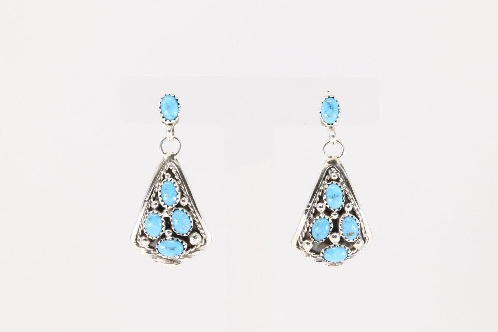 Native America Navajo Sterling Silver Turquoise Post / Dangling Earring's By Melvin Chee.: This is a Native America Navajo Sterling Silver Turquoise Post / Dangling Earring's By Melvin Chee.