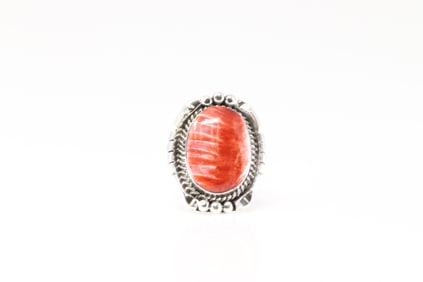 Native America Navajo Sterling Silver Spiny Oyster Ring By Samuel Yellowhair.