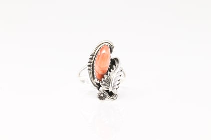 Native America Navajo Sterling Silver Spiny Oyster Ring By Arlene Lewis.