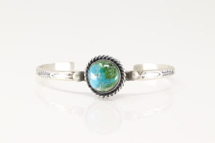 Native America Navajo Sterling Silver Sonora Gold Turquoise Bracelet Cuff By M.B.