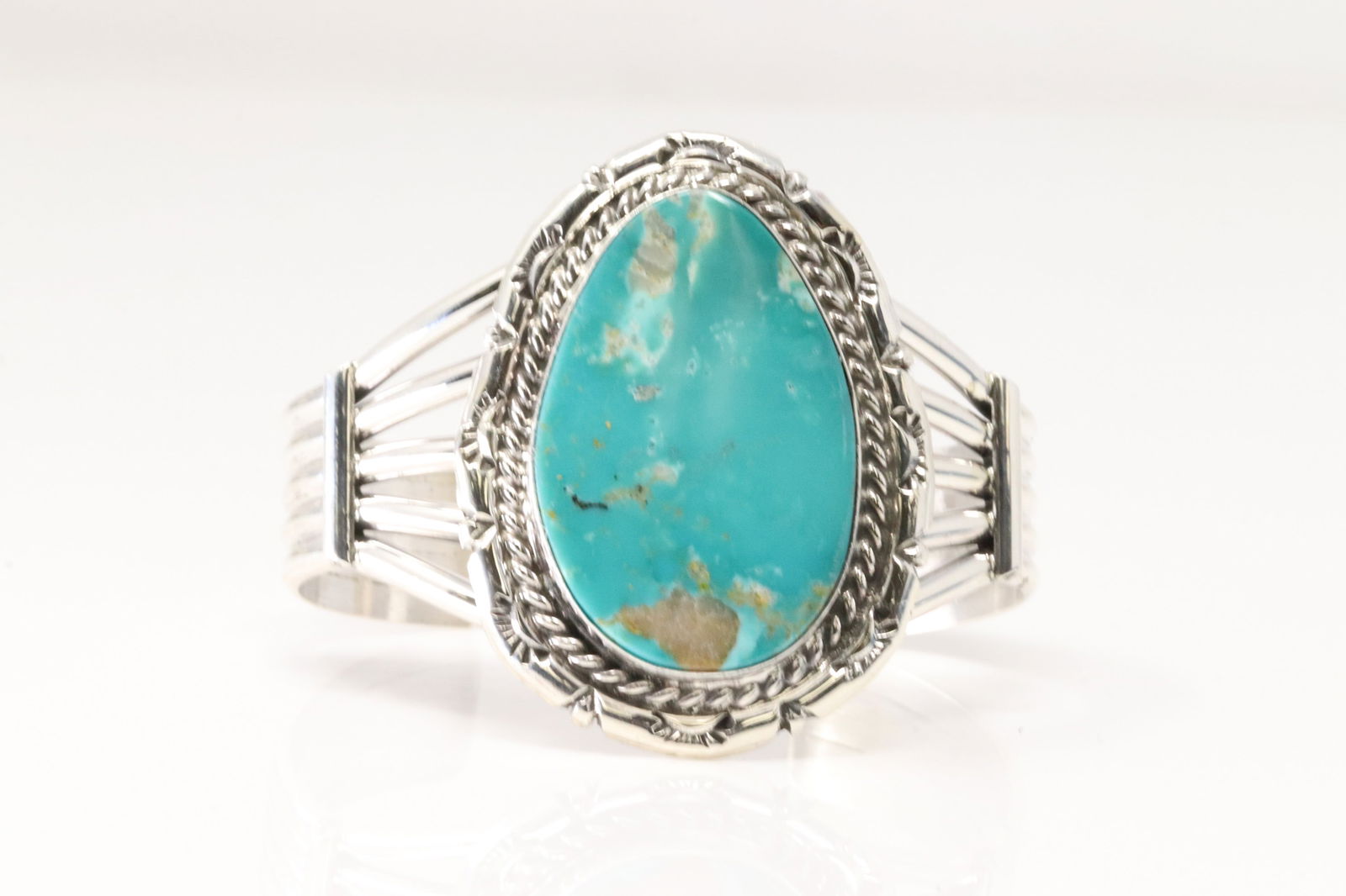 Native America Navajo Sterling Silver Kingman Turquoise Bracelet Cuff By S.E. (1 of 4)