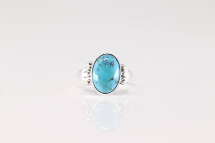 Native America Navajo Sterling Silver Turquoise Ring By Jerryson Henio.