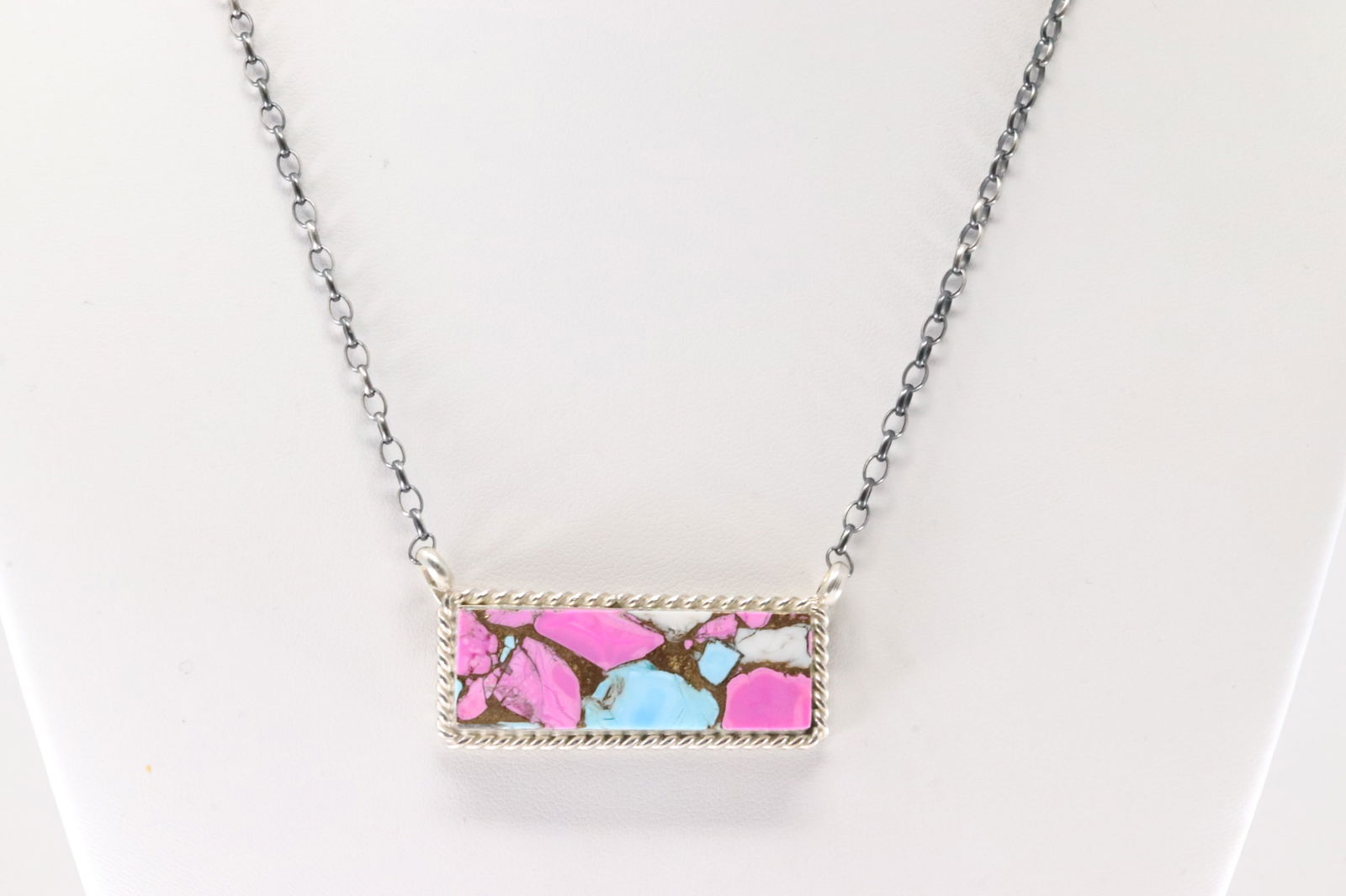 Native America Navajo Sterling Silver Cotton Candy Necklace By Brandon Etcitty.: This is a Native America Navajo Sterling Silver Cotton Candy Necklace By Brandon Etcitty. Necklace length: 16.00"