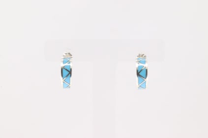 Native America Zuni Sterling Silver Turquoise Post Hoop Earring's By Charlene Sice.