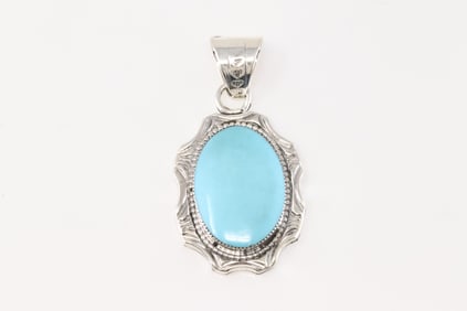 Native America Navajo Sterling Silver Turquoise Pendent By Leroy Silversmith.