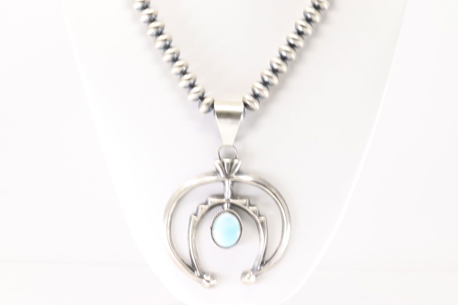 Native America Navajo Sterling Silver Pearl  Beaded Turquoise Naaja Necklace By Dorinda Mariano. (1 of 4)