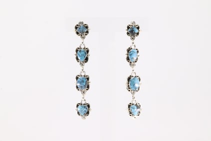 Native America Navajo Sterling Silver Turquoise Post Dangling Earring's By Arlene Lewis.
