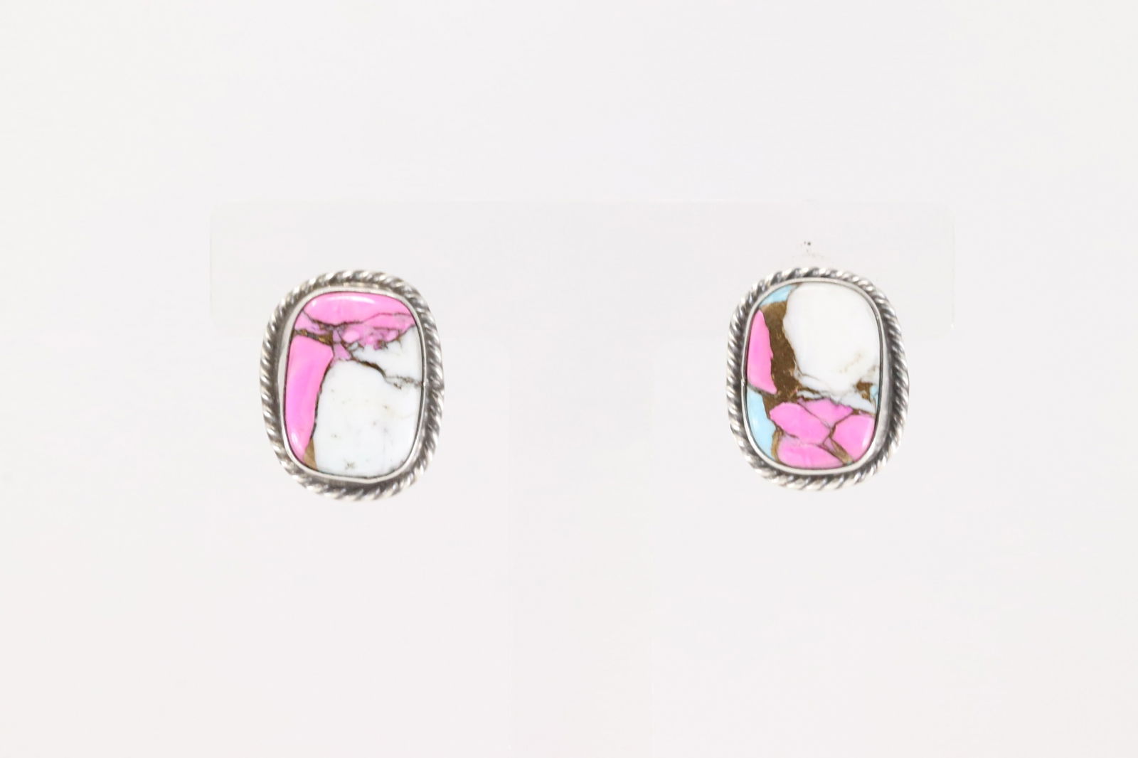 Native America Navajo Sterling Silver Cotton Candy Post Earring's By Chassity Belone.: This is a Native America Navajo Sterling Silver Cotton Candy Post Earring's By Chassity Belone.