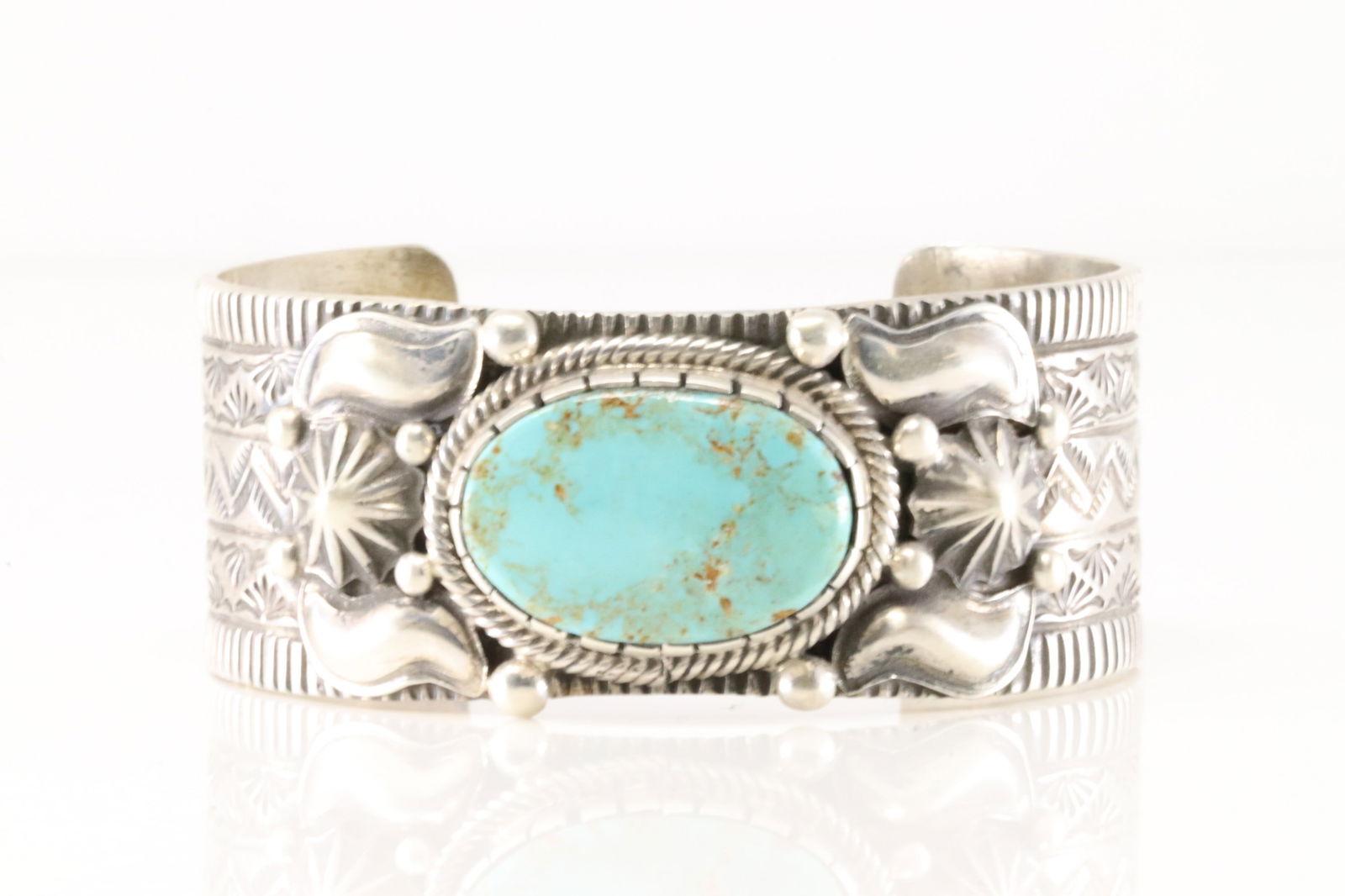 Native America Navajo Sterling Silver Kingman Turquoise Bracelet Cuff By Tilli John. (1 of 4)