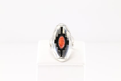 Native America Navajo Sterling Silver Spiny Oyster Ring By Felix Perry.