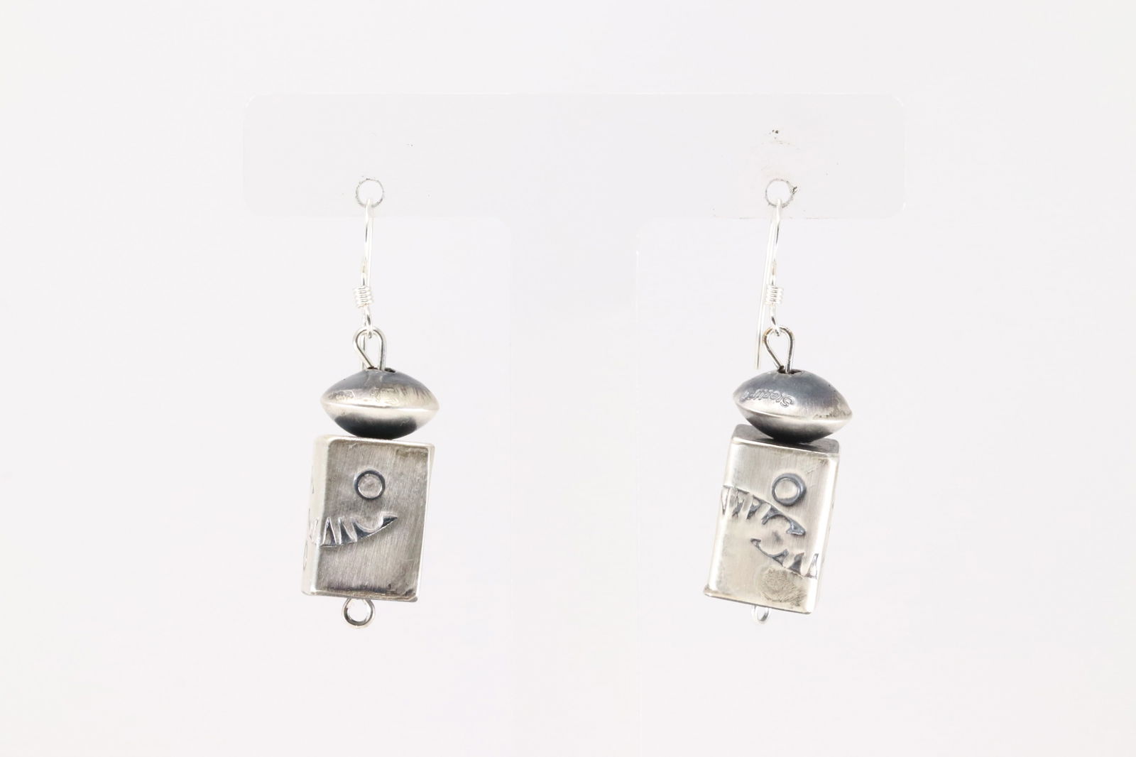 Native America Navajo Sterling Silver Stamped Pearl Beaded Dangling Earring's By Tysha Aparicio.: This is a Native America Navajo Sterling Silver Stamped Pearl Beaded Dangling Earring's By Tysha Aparicio.