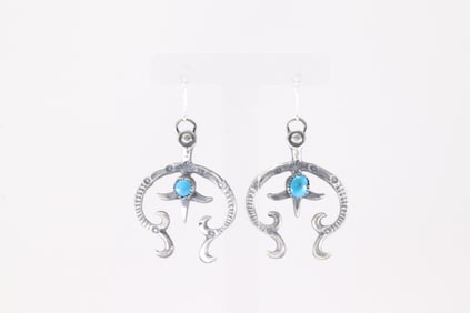 Native America Navajo Sterling Silver Turquoise Dangling Earring's By Eva & Linberg Billah.