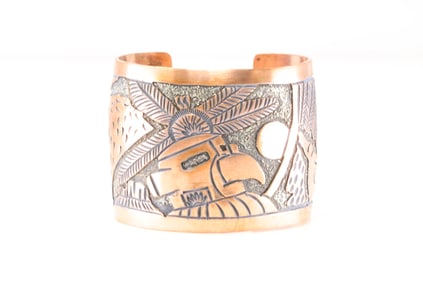 Native America Navajo Copper Storyteller Bracelet Cuff By Elaine Becenti.