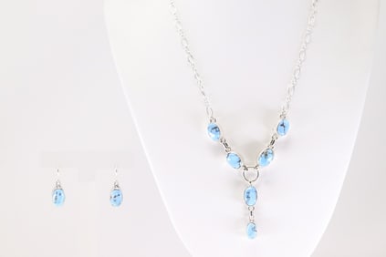 Native America Navajo Sterling Silver Golden Hill Turquoise Necklace & Earring's Set By S.F.
