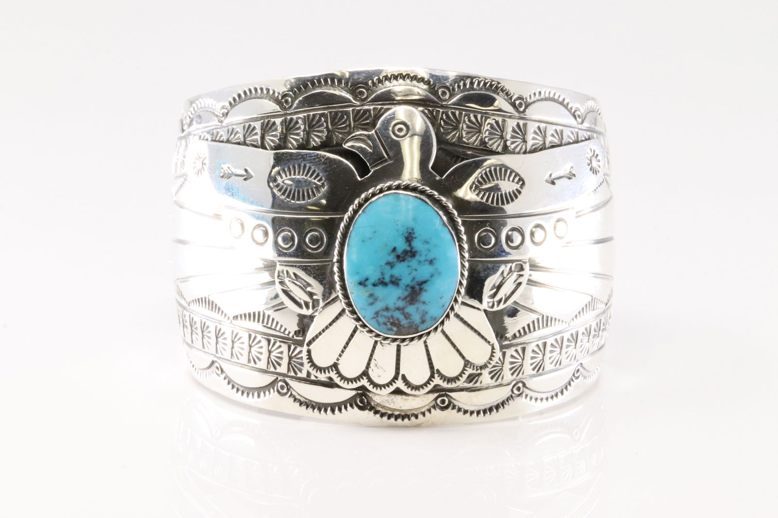 Native America Navajo Sterling Silver Turquoise Thunderbird Bracelet Cuff By Evelyn Bahe. (1 of 4)