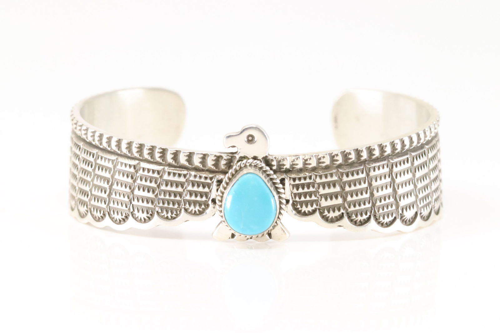 Native America Navajo Sterling Silver Turquoise Thunderbird Bracelet Cuff By Darrell Cadman. (1 of 4)