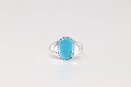 Native America Navajo Sterling Silver Turquoise Ring By Mary Lincoln.