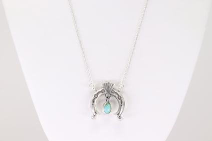 Native America Navajo Sterling Silver Sonora Gold Turquoise Naja Necklace By Gary Shorty.