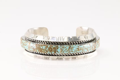 Native America Navajo Sterling Silver Kingman Turquoise Bracelet Cuff By Steve Francisco.
