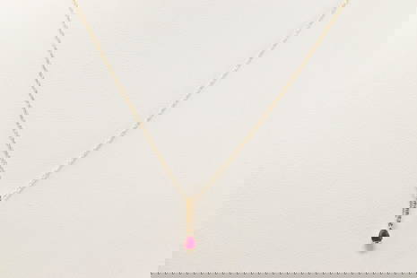 Ruby & Diamond Pendant & Necklace 14Kt.: Ladies 14Kt Yellow Gold Ruby & Diamond Pendant / Necklace. This Charming Pendant has Ruby with 7 round Diamonds and A 14K Necklace. Diamonds weight: 0.05ctw. Necklace length: 18.00"