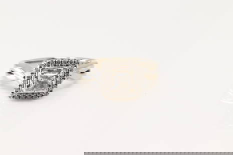 Engagement Diamond Ring 14Kt.: Ladies 14Kt White Gold Engagement Diamond Ring. This beautiful ring has princess halo diamon on the center, surrender by 34 round diamonds. Diamonds weight approx: 0.50ctw. Ring size: 5.00. Total