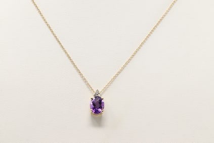 Amethyst & Diamond Pendant / Necklace 10Kt.