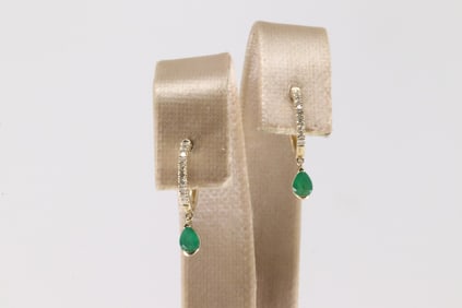 Emerald & Diamond Hoop Earring 14Kt.