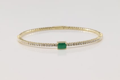 Emerald & Diamond Bangle Bracelet 14Kt.