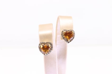 Citrine & Diamond Heart Stud Earring 10Kt.