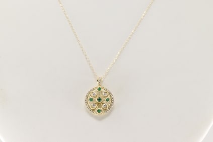 Emerald & Diamond Pendant / Necklace 14Kt.