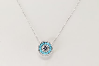 Sapphire / Turquoise & Diamond Pendant / Necklace 14Kt.