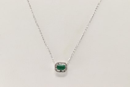 Emerald & Baguette Diamond Pendant / Necklace 14Kt.