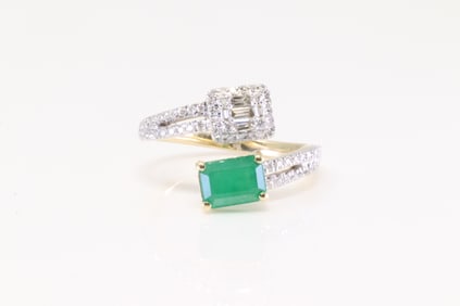 Emerald & Diamond Bypass Ring 14Kt.