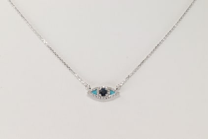 Sapphire / Turquoise & Diamond Evil Eye Pendant / Necklace 14Kt.