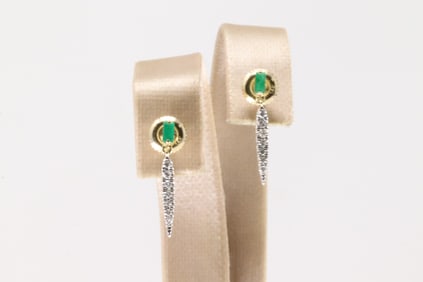 Emerald & Diamond Stud Earring 14Kt.