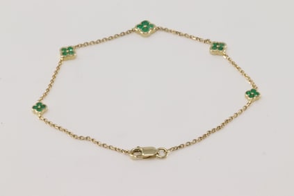 Emerald Flower Bracelet Link 14Kt.